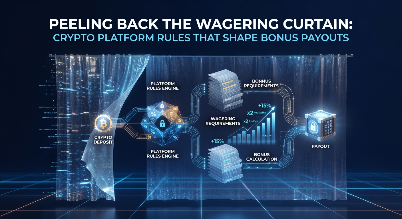 Detaillierte Infografik zu Umsatzbedingungen auf Krypto-Plattformen, zeigt Prozentsätze für verschiedene Spiele und Zeitlimits mit Krypto-Wallet-Icons